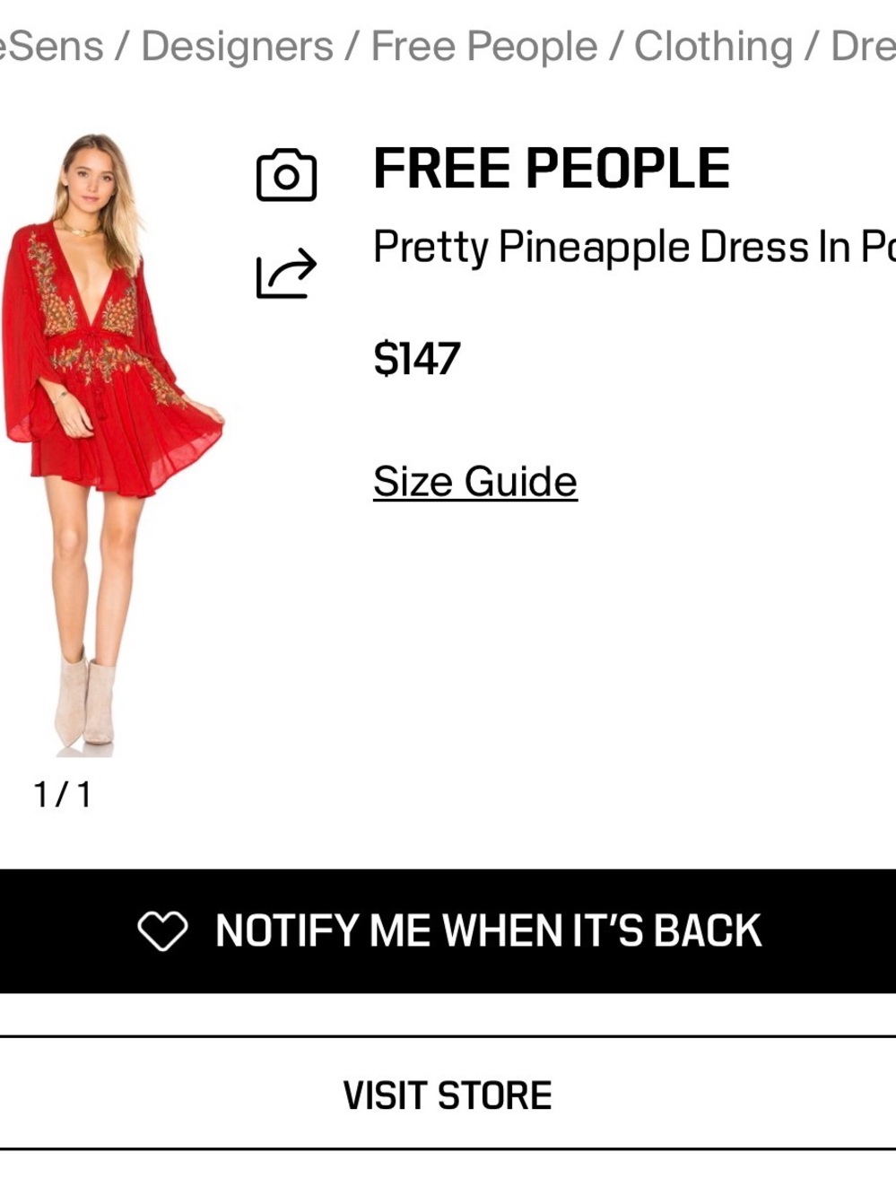 Free People Red Mini Dress with Gold Embroidery - Picture 2 of 8